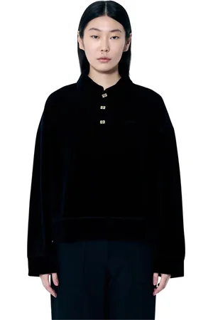 Ganni Koszulki, Kobieta, Czarny, L, Bawełna, Welurowa koszulka polo z obniżoną linią ramion