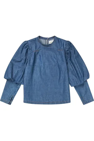 Munthe Bluzki, Kobieta, Niebieski, XL, Elegancka bluzka jeansowa z bufiastymi rękawami