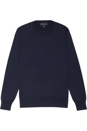 Brooks Brothers Bluzy, Mężczyzna, Niebieski, M, Bawełna, Sweter z okrągłym dekoltem z bawełny Supima