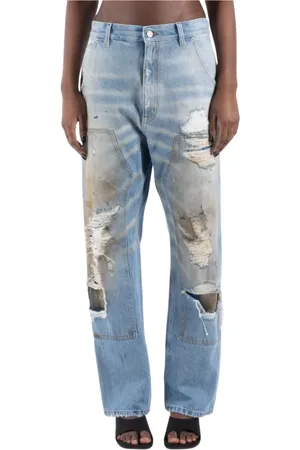 Maison Margiela Jeansy, Kobieta, Niebieski, W28, Denim, Niebieskie Jeansyy z Denimu Wyprodukowane we Włoszech
