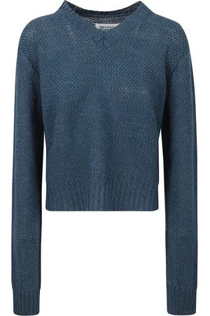 Maison Margiela Swetry, Kobieta, Niebieski, M, Dzianina z dekoltem w serek