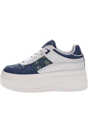 Guess Buty, Kobieta, Niebieski, 38 EU, Denim, Denimowe sneakersy na wysokiej platformie