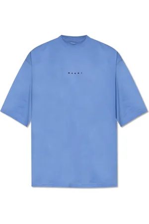 Marni Koszulki, Mężczyzna, Niebieski, L, Bawełna, T-shirt z logo