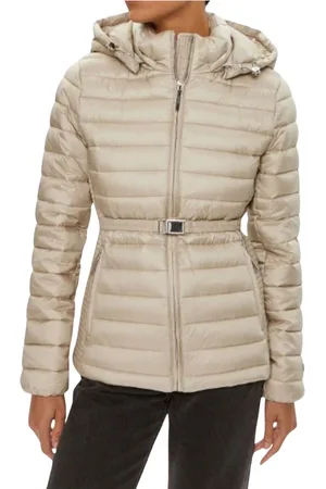 Calvin Klein Kurtki, Kobieta, Beżowy, S, Poliester, Padded Waist Shocking Jacket