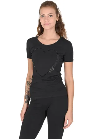 Moschino Koszulki, Kobieta, Czarny, XS, Bawełna, Bawełniana Koszulka z Mieszanki Materiałów