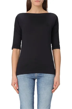 Dondup Koszulki, Kobieta, Czarny, S, Bawełniana T-shirt z dekoltem łódź