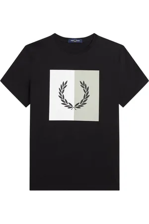 Fred Perry Koszulki, Mężczyzna, Czarny, L, Bawełna, Koszulka z grafiką wieńca laurowego