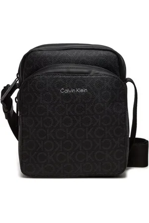 Calvin Klein Torebki, Mężczyzna, Czarny, ONE SIZE, Skóra, Monogramowana torba na ramię ze skóry PU