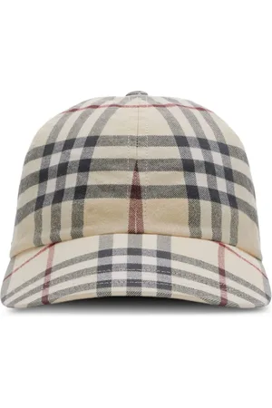Burberry Akcesoria, Kobieta, Szary, S, Bawełna, Czapka z bawełny w kratę Plaid-Check