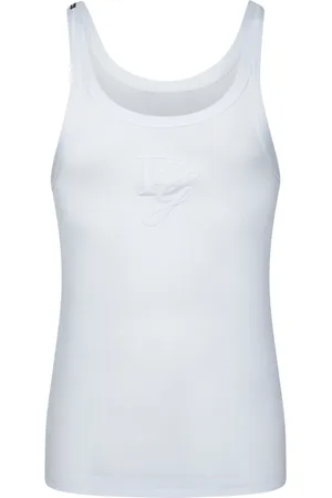 Dolce & Gabbana Koszulki, Mężczyzna, Biały, XL, Biały Bawełniany Top z Wytłoczonym Logo