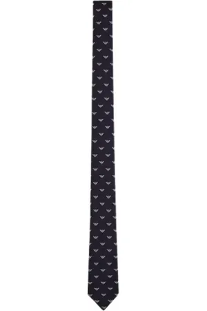 Emporio Armani Akcesoria, Mężczyzna, Niebieski, ONE SIZE, Granatowy krawat jedwabny z orłem
