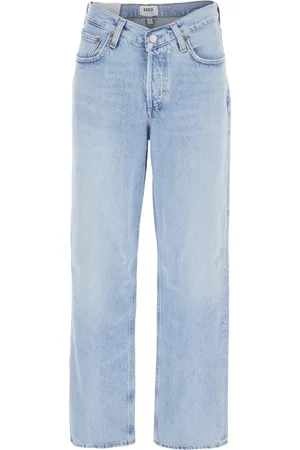 AGOLDE Jeansy, Kobieta, Niebieski, W27, Denim, Dżinsy z Szeroką Nogawką i Naszywką