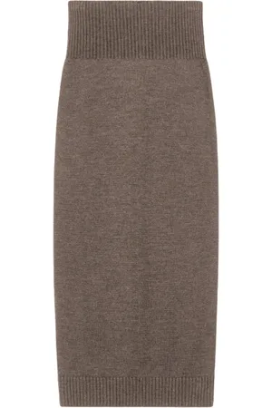 Max Mara Spódnice, Kobieta, brązowy, S, Wełna, Elegancka wełniana spódnica z prążkowanym pasem