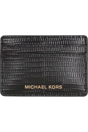 Michael Kors Akcesoria, Kobieta, Czarny, ONE SIZE, Skóra, Portfel na karty ze skóry z krokodylim wzorem