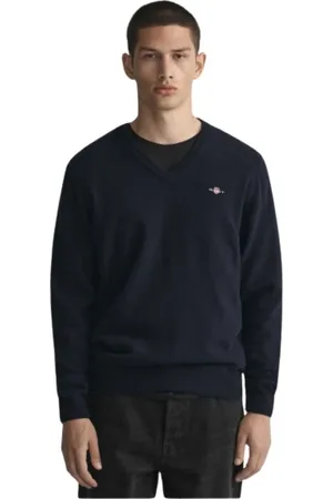 GANT Bluzy, Mężczyzna, Niebieski, S, Wełna, Sweter z dekoltem w serek