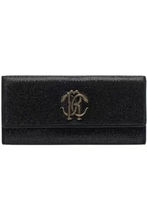 Roberto Cavalli Akcesoria, Kobieta, Czarny, ONE SIZE, Kryształowa Monogramowa Kopertówka z Wężem