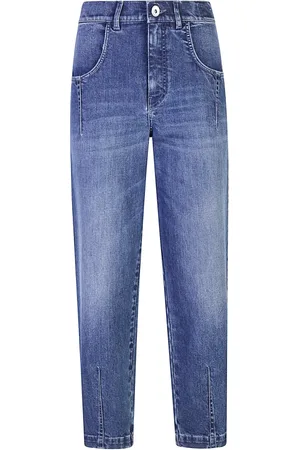 ELEVENTY Jeansy, Kobieta, Niebieski, M, Denim, Denimowe spodnie z zakładkami
