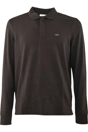 Calvin Klein Koszulki, Mężczyzna, Czarny, S, Bawełna, Polo z Długim Rękawem Stretch Pique