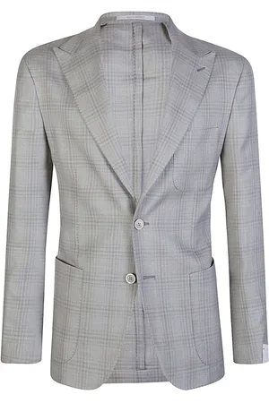 ELEVENTY Kurtki, Mężczyzna, Szary, 2XL, Kaszmir, Kaszmirowo-Jedwabno-Lniany Blazer w Kratę
