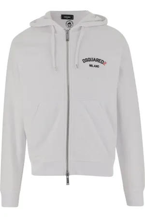 Dsquared2 Bluzy, Mężczyzna, Biały, S, Bawełna, Bawełniana bluza z kapturem i logo, zapinana na zamek