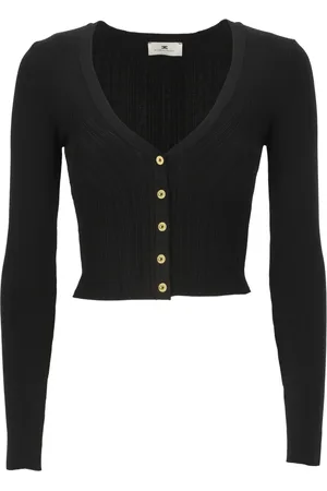 Elisabetta Franchi Swetry, Kobieta, Czarny, M, Sweter Kardigan z Dekoltem w Serek