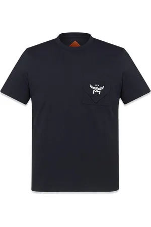MCM Koszulki, Mężczyzna, Niebieski, M, Bawełna, T-shirt Essential z organicznej bawełny z logo na kieszeni na piersi