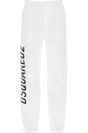 Dsquared2 Spodnie, Mężczyzna, Biały, XL, Bawełna, Spodnie dresowe z nadrukiem logo