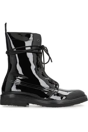 Rhude Buty, Mężczyzna, Czarny, 41 EU, Skórzane Buty Bojowe, Wiązane, Okrągły Nosek