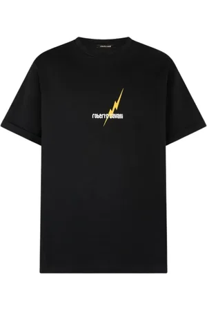 Roberto Cavalli Koszulki, Mężczyzna, Czarny, M, T-shirt z nadrukiem pioruna i logo
