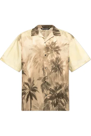 Palm Angels Koszule, Mężczyzna, Beżowy, M, Bawełna, Koszula z nadrukiem