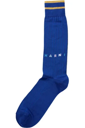 Marni Bielizna, Mężczyzna, Niebieski, M, Bawełna, Skarpetki z Logo Intarsia
