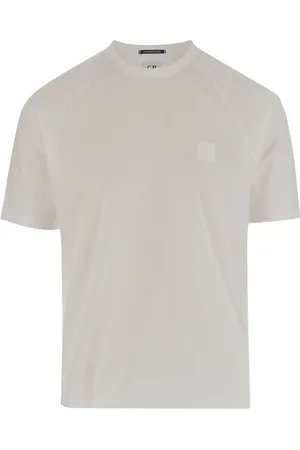 C.P. Company Koszulki, Mężczyzna, Beżowy, M, Bawełna, Bawełniany T-shirt z naszywką logo