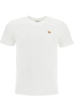 Maison Kitsuné Koszulki, Mężczyzna, Biały, S, Bawełna, Koszulka Regular Tee-Shirt z Naszywką Baby Fox