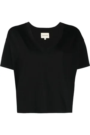 Loulou Studio Koszulki, Kobieta, Czarny, M, Bawełna, T-shirt z dekoltem w serek