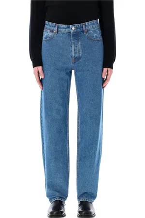 Marine Serre Jeansy, Mężczyzna, Niebieski, L, Denim, Jasnoniebieskie luźne jeansy denim z laserowym wzorem księżyca