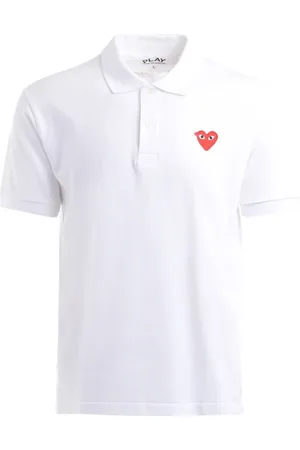 Comme des Garçons Koszulki, Mężczyzna, Biały, M, Bawełna, Biała koszulka polo z czerwonym logo serca