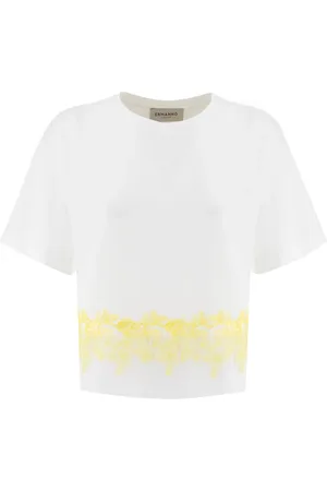 ERMANNO SCERVINO Koszulki, Kobieta, Biały, L, Bawełna, Koronkowa koszulka Floral Lace T-Shirt