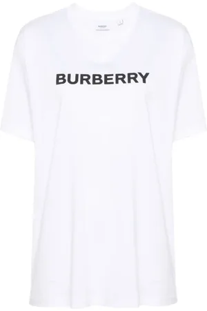 Burberry Koszulki, Kobieta, Biały, XL, Bawełna, T-shirt z nadrukiem logo z okrągłym dekoltem