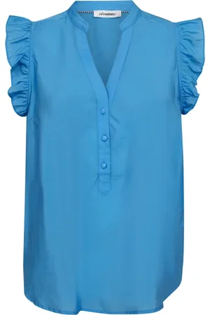 Co`Couture Bluzki, Kobieta, Niebieski, S, Bluzka z Falbankami i Dekoltem V Clear