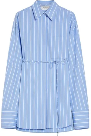 Sportmax Bluzki, Kobieta, Niebieski, XS, Paski Oversize Bawełniana Koszula Niebieska