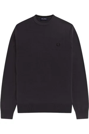 Fred Perry Swetry, Mężczyzna, Szary, M, Bawełna, Klasyczny sweter z okrągłym dekoltem