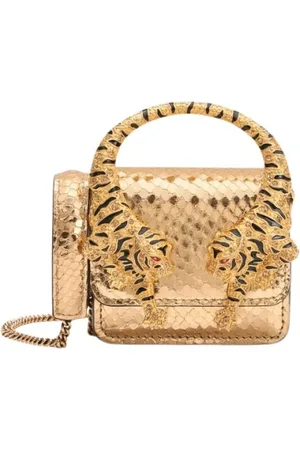 Roberto Cavalli Torebki, Kobieta, Żółty, ONE SIZE, Pokrowiec na telefon z efektem węża i uchwytem w postaci tygrysa