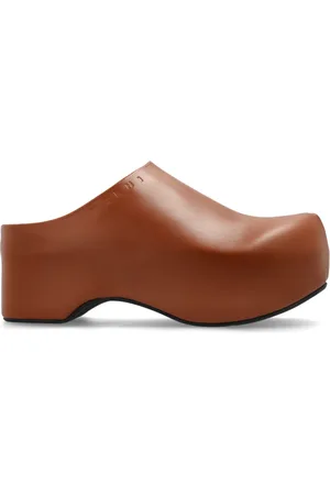 Marni Buty, Kobieta, brązowy, 36 EU, Skóra, Skórzane Klapki na Grubej Podeszwie