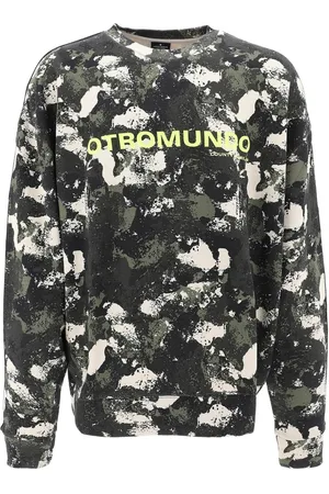 MARCELO BURLON Bluzy, Mężczyzna, Wielobarwność, L, Bawełna, Bluza dresowa moro z nadrukiem z przodu