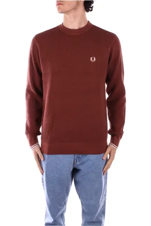 Fred Perry Swetry, Mężczyzna, brązowy, S, Bawełna, Swetry z Logo z Przodu