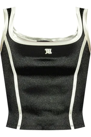 MISBHV Koszulki, Kobieta, Czarny, M, Czarna Satynowa Bluzka z Logo Ss 25