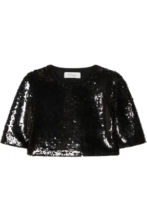 Sportmax Bluzki, Kobieta, Czarny, M, Cekiny, Top Crop z Siateczki w Cekiny