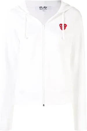 Comme des Garçons Bluzy, Kobieta, Biały, L, Bawełna, Rozpinana Bluza z Kapturem z Motywem Serca