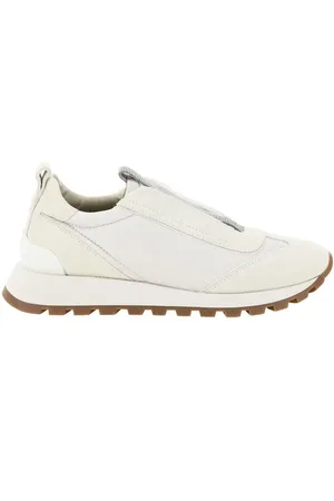 Brunello Cucinelli Buty, Kobieta, Biały, 38 1/2 EU, Zamsz, Ozdobione Klejnotami Wsuwane Sneakersy