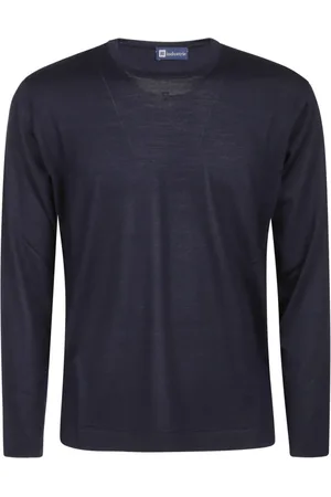 hindustrie Swetry, Mężczyzna, Niebieski, M, Wełna, Royal Merino Wełna Okrągły Dekolt T-shirt